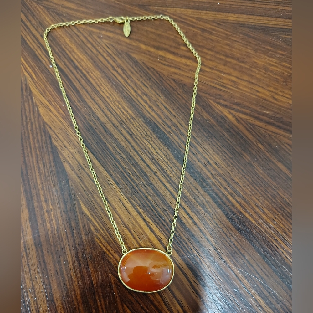 Marcia Moran Elegant Gold Plated Necklace with Double Sided Stone Pendant